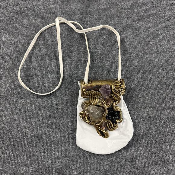Vintage Carvalhus Crossbody Bag White Brass Crystal Amethyst Quartz Boho Artisan - Picture 1 of 11